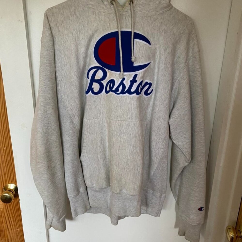 Champion Men's Grey and White Hoodie